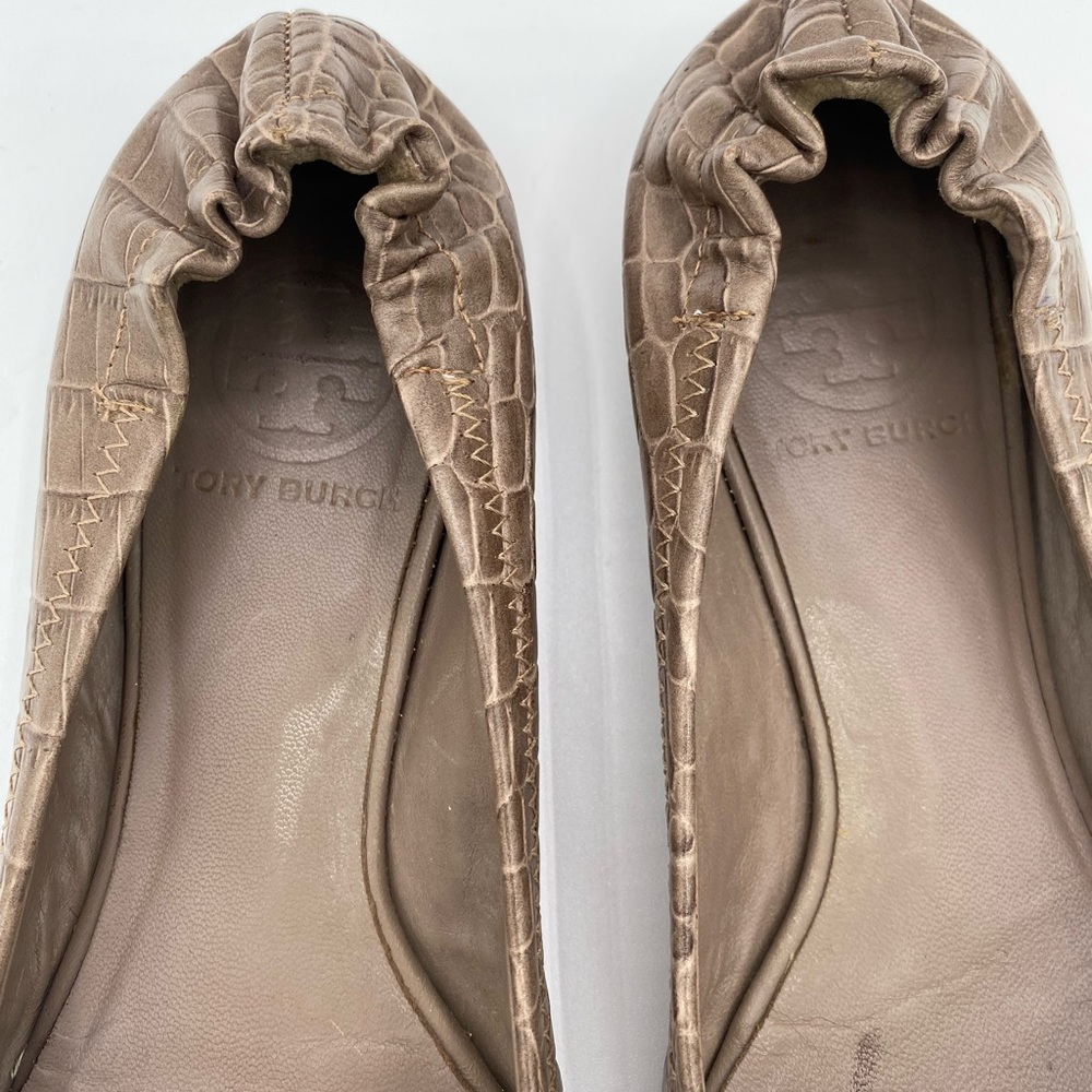 Tory Burch Taupe Croc-Embossed Reva Ballet Flat - Picture 4 of 6